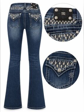 Miss Me Y2K Bootcut Jeans Size 30 Low Rise Bedazzled Flap Pocket JP6190B